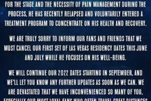 Aerosmith's Steven Tyler Enters Rehab, Band Postpones Tour Dates Until September 2022