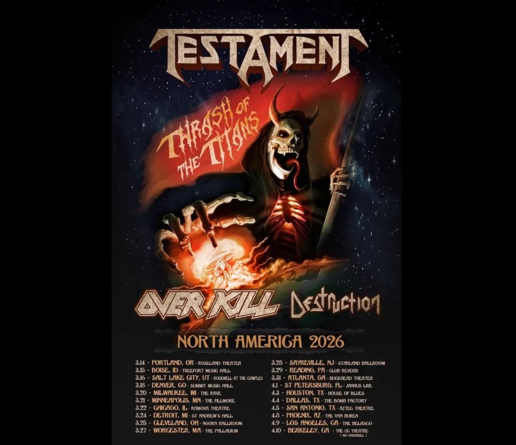 TESTAMENT ANNOUNCES SPRING 2026 US "THRASH OF THE TITANS TOUR”WITH OVERKILL & DESTRUCTION